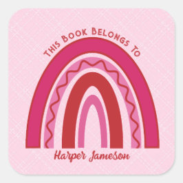 Anpassningsbar Rosa Toned Boho Rainbow Bookplate Fyrkantigt Klistermärke
