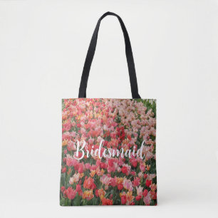 Anpassningsbar Rosa Tulip Flower Bridesmaid Tote Tygkasse