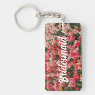 Anpassningsbar Rosa Tulip Garden Bridesmaid Nyckel