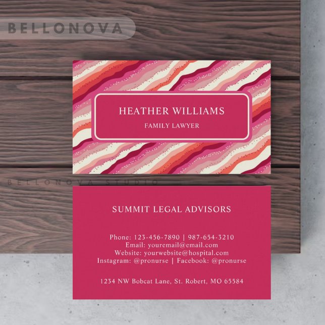 Anpassningsbar Rosa Vita röda Orangen Wave Monogra Visitkort (Custom Pink White Red Orange Wave Monogram Business Card)