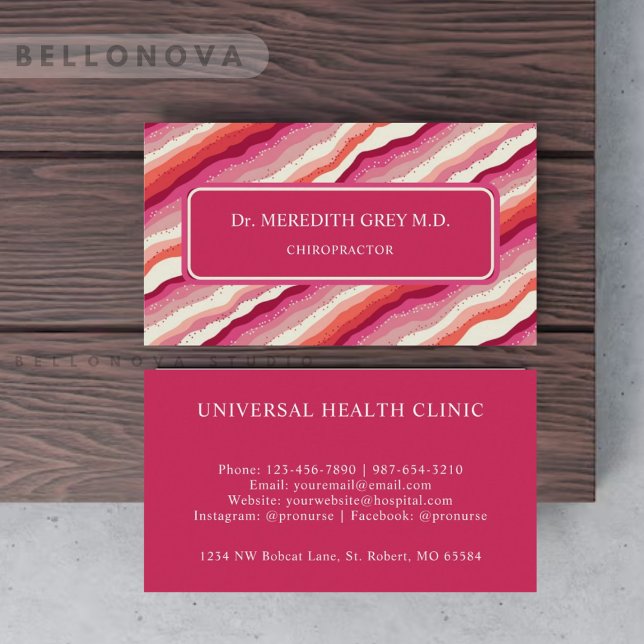 Anpassningsbar Rosa Vita röda Orangen Wave Monogra Visitkort (Custom Pink White Red Orange Wave Monogram Business Card)