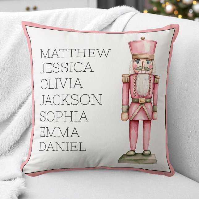 Anpassningsbar Rosa Watercolor Nutcracker Family N Kudde (Custom Pink Watercolor Nutcracker Family Name Throw Pillow)