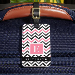 Anpassningsbar Rosa White Black Grått Chevron Möns Bagagebricka
