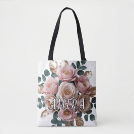 Anpassningsbar Rose Gold Blommig Monogram Axelrem Tygkasse