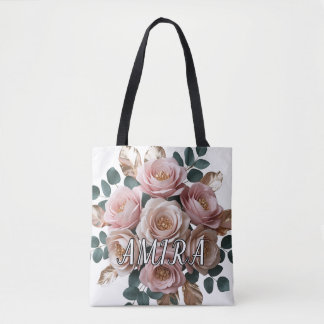 Anpassningsbar Rose Gold Blommig Monogram Axelrem Tygkasse