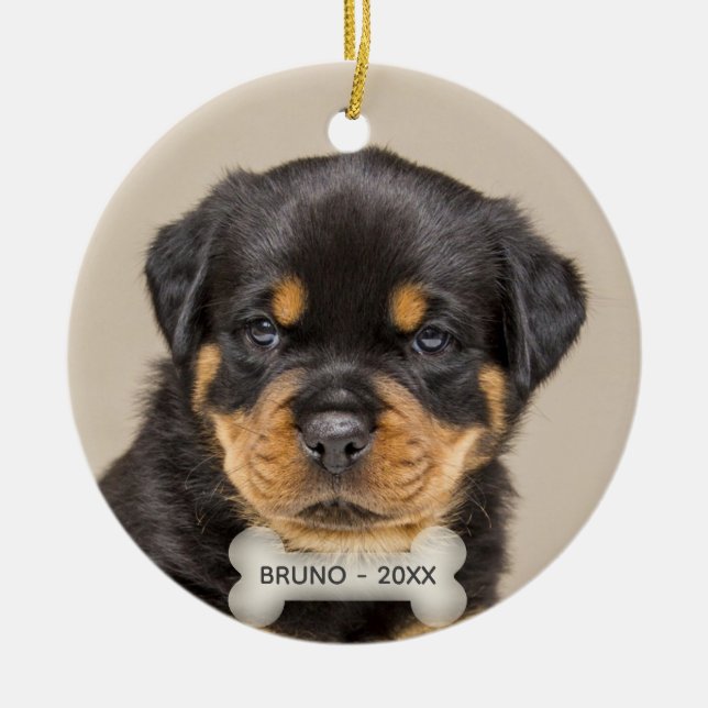 Anpassningsbar Rottweiler Puppy Hund Photo Julgransprydnad Keramik (Framsidan)