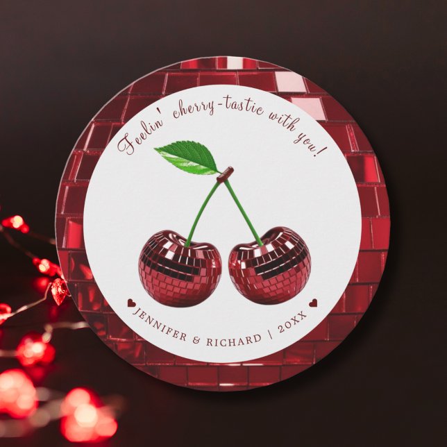 Anpassningsbar Round Cherries Disco Boll Valentind Julkort (Custom Round Cherries Disco Ball Valentine's Day Holiday Card)