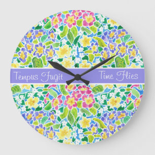Anpassningsbar Round Clock, Vår Primroses, Powder Stor Klocka