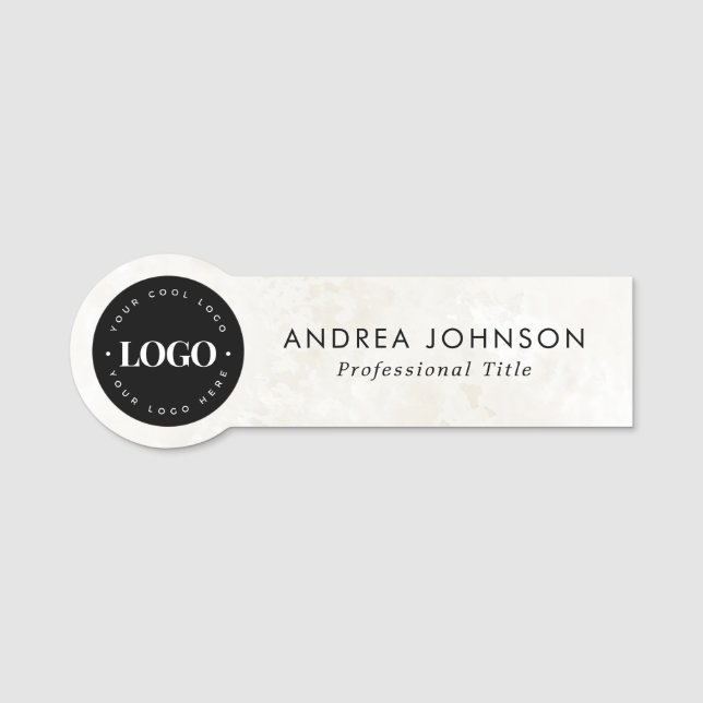 Anpassningsbar Round Company Logotyp Chic Marble Namnbricka (Framsida)