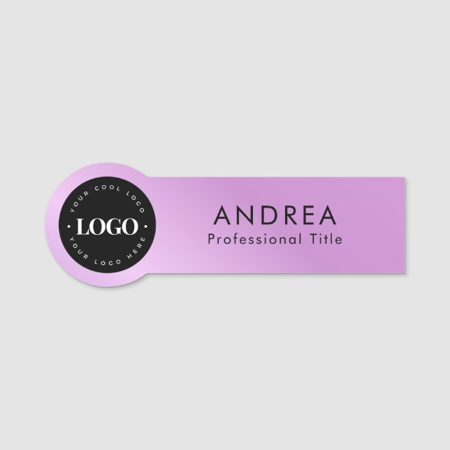 Anpassningsbar Round Company Logotyp Lila Rosa Gra Namnbricka (Framsida)