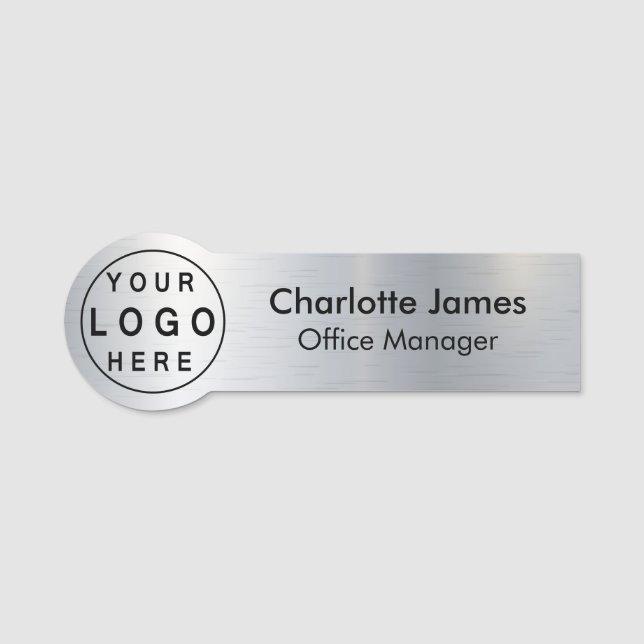 Anpassningsbar Round Company Logotyp Metallic Silv Namnbricka (Framsida)