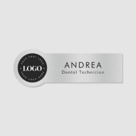 Anpassningsbar Round Company Logotyp Metallic Silv Namnbricka