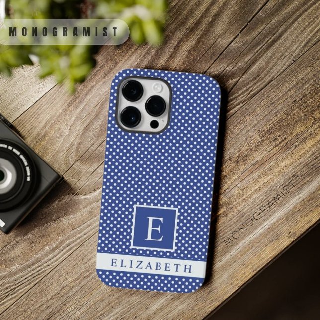 Anpassningsbar Royal Blå vit polkuddedesign (Custom Royal Navy Blue White Polka Dot Design Case-Mate iPhone Case)