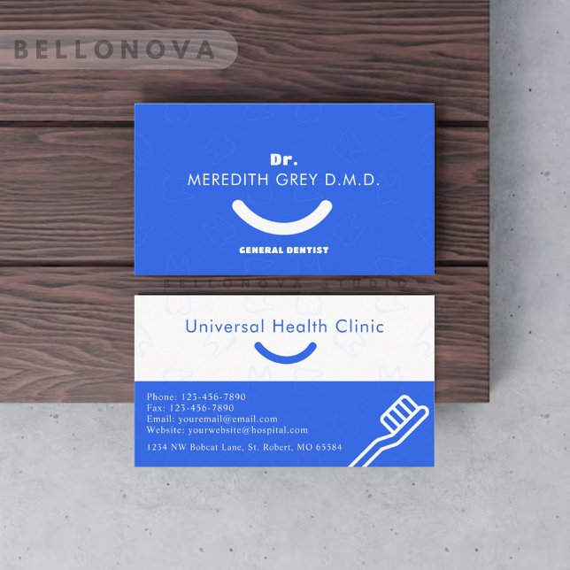 Anpassningsbar Royal Blue White Dentist Läkare Fin Visitkort (Custom Royal Blue White Dentist Doctors Fancy Business Card)