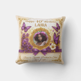 Anpassningsbar Royal Guld Lila Butterfly Birthday Kudde