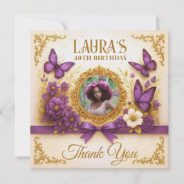 Anpassningsbar Royal Guld Lila Butterfly Birthday Tack Kort