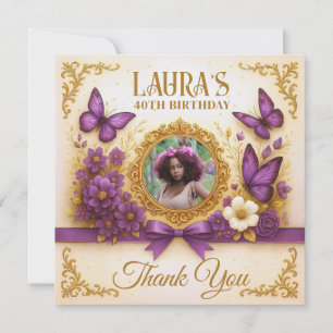 Anpassningsbar Royal Guld Lila Butterfly Birthday Tack Kort