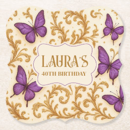 Anpassningsbar Royal Guld Lila Butterfly Birthday Underlägg Papper