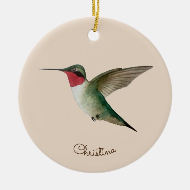 Anpassningsbar Ruby-throated Hummingbird Julgransprydnad Keramik (Framsidan)