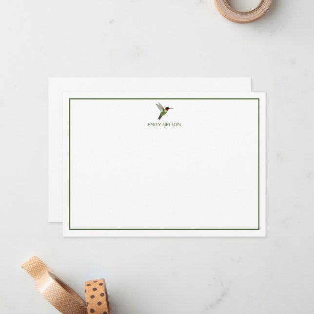 Anpassningsbar Ruby-throated Hummingbird Note Card Anteckningskort (Fram/Back In Situ)