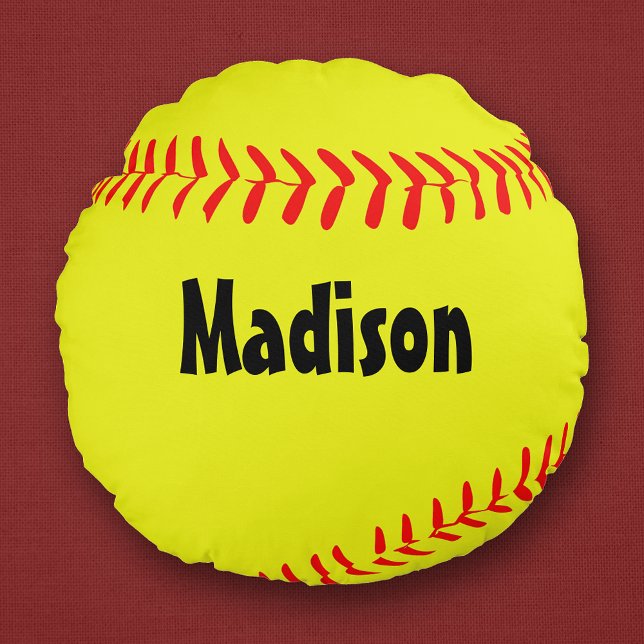 Anpassningsbar Rund mjukvarukula Rund Kudde (Personalized round softball pillow with custom player name or text.)