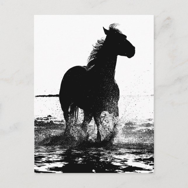 Anpassningsbar Running Horse Modern Black & White  Vykort (Framsida)