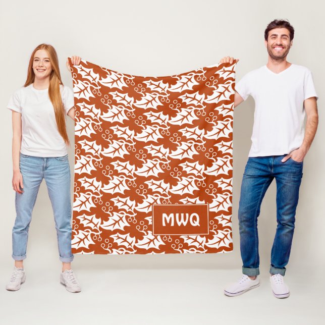 Anpassningsbar Rust Orange Vit MONOGRAM Höst löv Fleecefilt (På plats)