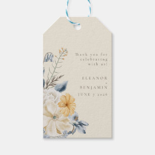 Anpassningsbar Rustic Blue Gult Blommigt Bröllop T Presentetikett