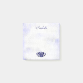 Anpassningsbar Rustic Blue White Blommigt Faux Can Post-it Block