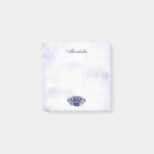 Anpassningsbar Rustic Blue White Blommigt Faux Can Post-it Block (Framsida)