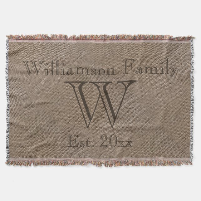 Anpassningsbar Rustic Burlap-look Family Keepsak A Mysfilt (Framsidan)
