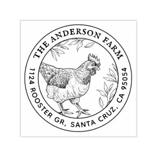 Anpassningsbar Rustic Chicken Sketch Farm Adress E Självfärgande Stämpel