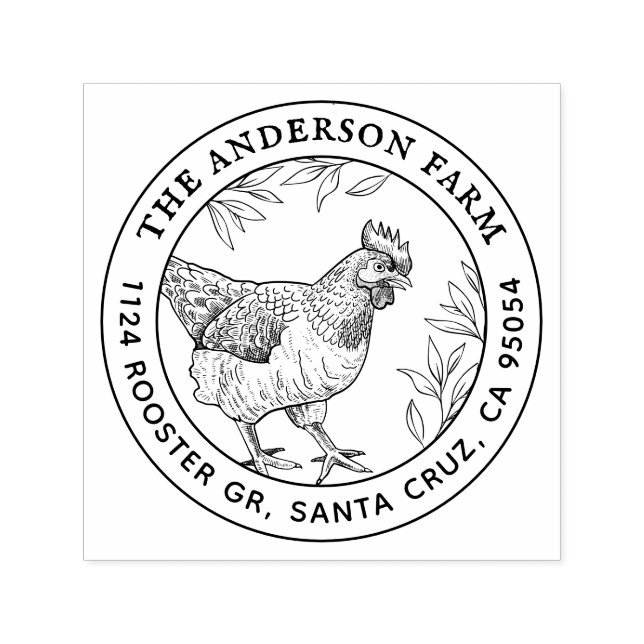 Anpassningsbar Rustic Chicken Sketch Farm Adress E Självfärgande Stämpel (Design)