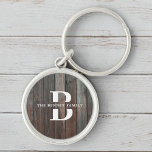 Anpassningsbar Rustic Farmhouse Family Monogram Na Rund Silverfärgad Nyckelring<br><div class="desc">Den här moderna,  rustiska nyckelkedjan har ditt familjemonogram och namn över den tryckta mörken brun träbakgrund i en typografisk återgivning för coola. Anpassa till din familj namn och börja med och gör detta till din egen unika nyckelkedja för gårdshuset stil sjö,  familjestuga eller hytt.</div>
