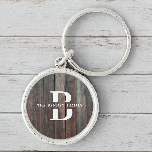Anpassningsbar Rustic Farmhouse Family Monogram Na Rund Silverfärgad Nyckelring (Skapare uppladdad)