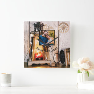 Anpassningsbar Rustic Farmhouse Lantern Lamp Vinta Fyrkantig Klocka