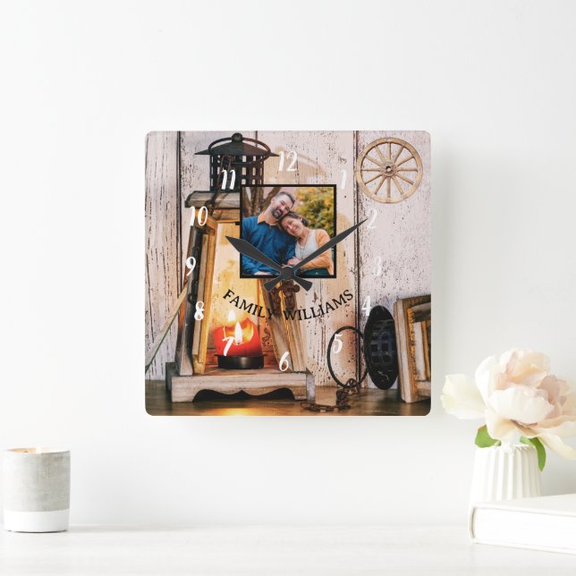 Anpassningsbar Rustic Farmhouse Lantern Lamp Vinta Fyrkantig Klocka (Hem)
