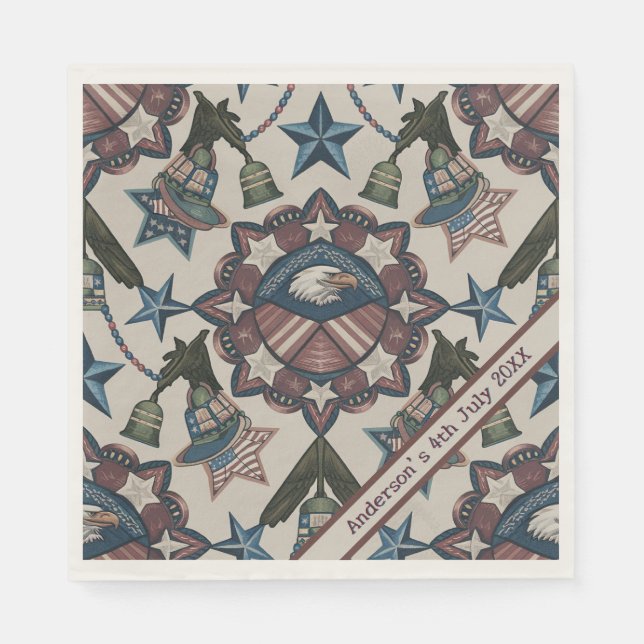 Anpassningsbar Rustic Flagga Eagle Fireworks 4 jul Pappersservett (Framsidan)