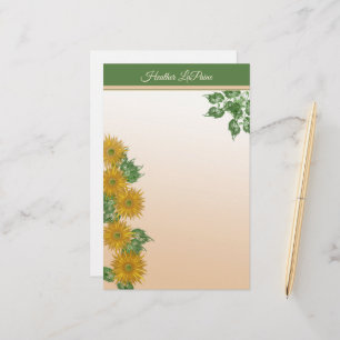 Anpassningsbar Rustic Golden Blommigt Lövs Art Grä Brevpapper