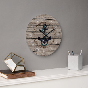 Anpassningsbar Rustic Grått Brown Weasted Plank Mö Stor Klocka