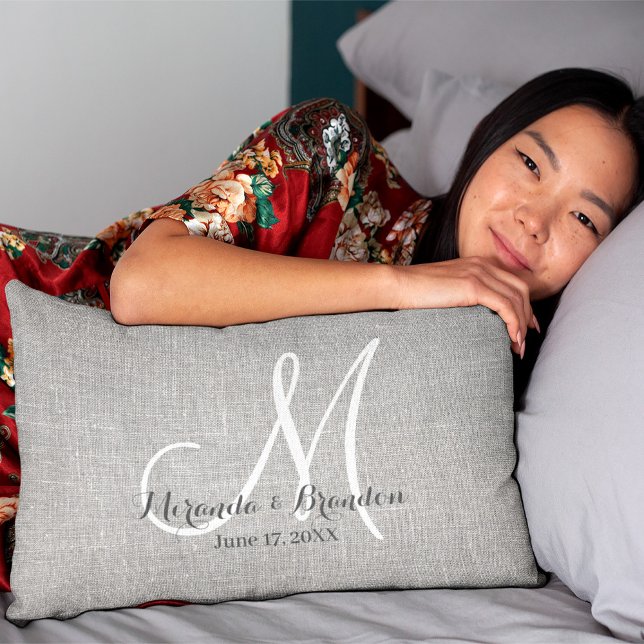 Anpassningsbar Rustic Grått Burlap Skriv ut på års Lumbarkudde (Skapare uppladdad)