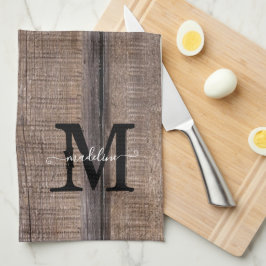 Anpassningsbar Rustic Land Monogram Script Namn Kökshandduk