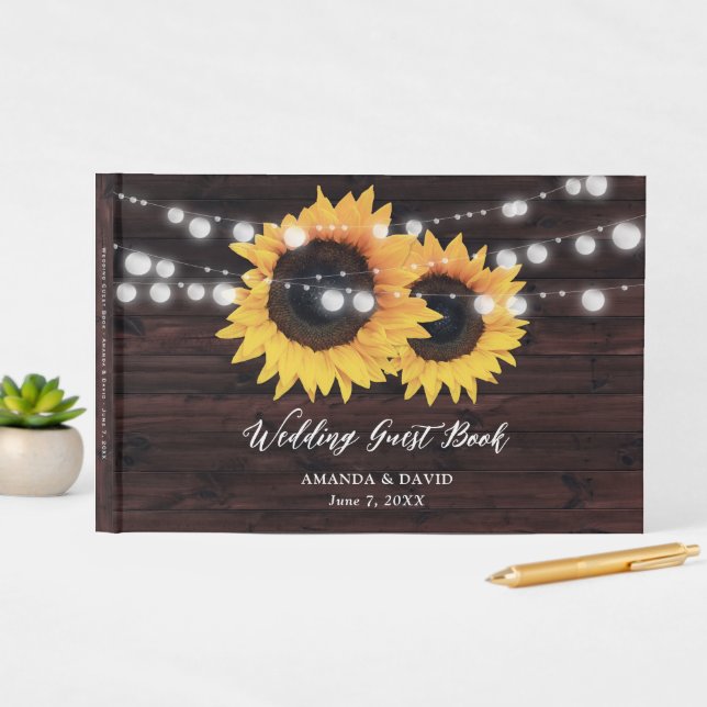 Anpassningsbar Rustic Land Wood Solros Bröllop Gästböcker (InSitu Display)