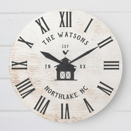Anpassningsbar Rustic Modern Farmhouse Family Namn Stor Klocka