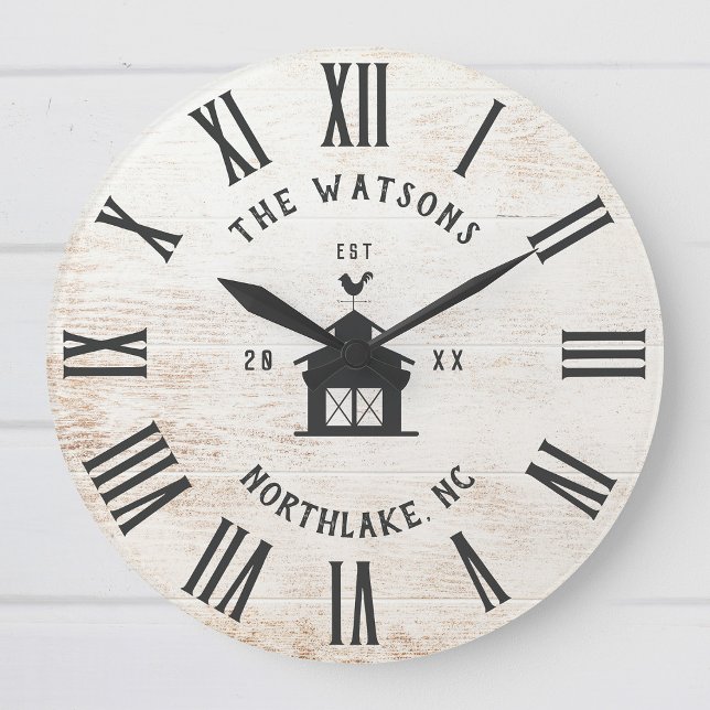 Anpassningsbar Rustic Modern Farmhouse Family Namn Stor Klocka (Skapare uppladdad)