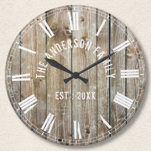 Anpassningsbar Rustic Planks Wood Family Namn Farm Rund Klocka