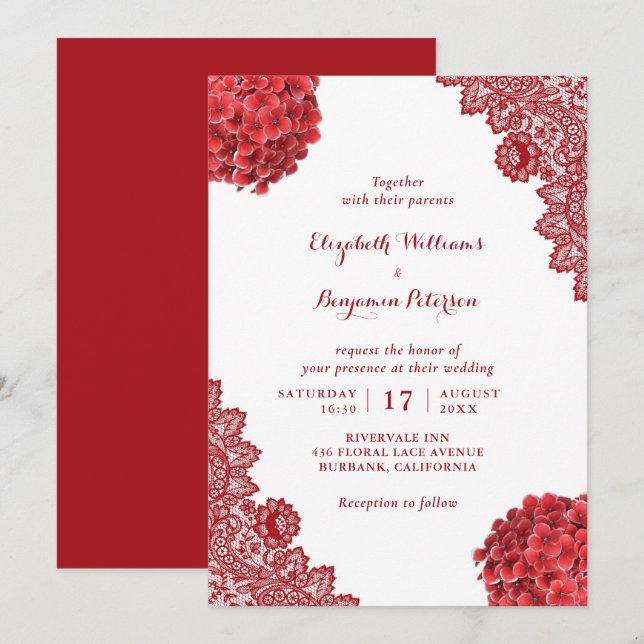 Anpassningsbar Rustic Red Hydrangea Blommigt Snöre Inbjudningar (Fram/baksida)