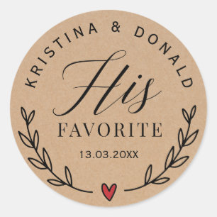 Anpassningsbar Rustic Wedding favor Hans Favorite Runt Klistermärke