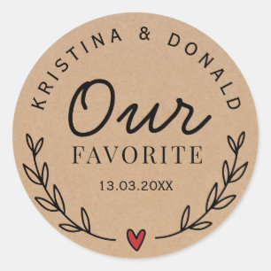 Anpassningsbar Rustic Wedding Favor Vårt favoritkr Runt Klistermärke