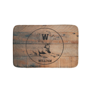 Anpassningsbar Rustic Wood Struktur & Hjort Monogr Badrumsmatta